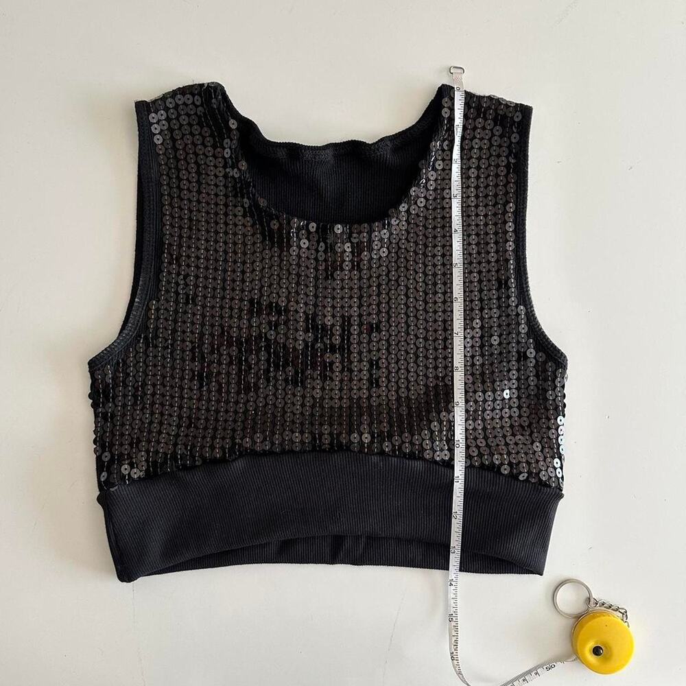 handmade black embellished sequin rib tank top - Picture 8 of 8